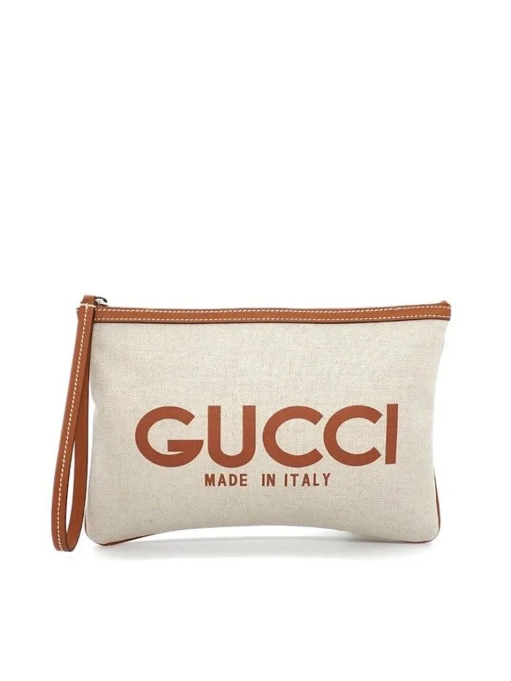 Gucci Clutch Logo Facul Beige Brown Cotton Linen